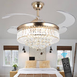 Panghuhu88 36" Invisible Ceiling Fan Chandelier Light,Modern Crystal Ceiling Fan Light Remote Control 4 Retractable ABS Blades for Bedroom Living Room