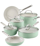 KitchenAid 10-Piece Hard Anodized Ceramic Nonstick Cookware Set, Pistachio
