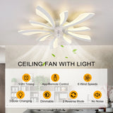 Garwarm Dimmable Ceiling Fan with Light and Remote Control, 27" Small Flush Mounted Ceiling Fan