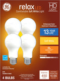 GE Relax 4-Pack 40 W Equivalent Dimmable Soft White A19 LED Light Fixture Light Bulbs