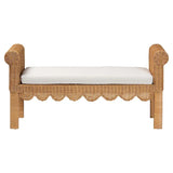 Reiko Handcrafted Natural Rattan Bench with Scalloped Design - Boho Farmhouse Seating for Entryway, Bedroom, or Living Room