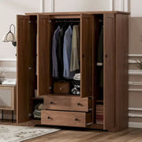 Freestanding 4 - Door Wardrobe Armoire with 2 Drawers and Hanging Rods for Clothes Storage