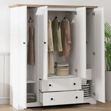 Freestanding 4 - Door Wardrobe Armoire with 2 Drawers and Hanging Rods for Clothes Storage