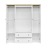 Freestanding 4 - Door Wardrobe Armoire with 2 Drawers and Hanging Rods for Clothes Storage