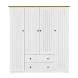 Freestanding 4 - Door Wardrobe Armoire with 2 Drawers and Hanging Rods for Clothes Storage