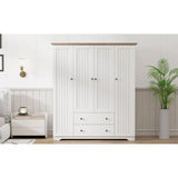 Freestanding 4 - Door Wardrobe Armoire with 2 Drawers and Hanging Rods for Clothes Storage