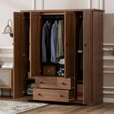 Freestanding 4 - Door Wardrobe Armoire with 2 Drawers and Hanging Rods for Clothes Storage