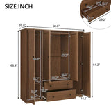 Freestanding 4 - Door Wardrobe Armoire with 2 Drawers and Hanging Rods for Clothes Storage