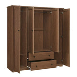 Freestanding 4 - Door Wardrobe Armoire with 2 Drawers and Hanging Rods for Clothes Storage