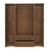 Freestanding 4 - Door Wardrobe Armoire with 2 Drawers and Hanging Rods for Clothes Storage