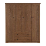 Freestanding 4 - Door Wardrobe Armoire with 2 Drawers and Hanging Rods for Clothes Storage