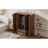 Freestanding 4 - Door Wardrobe Armoire with 2 Drawers and Hanging Rods for Clothes Storage
