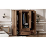 Freestanding 4 - Door Wardrobe Armoire with 2 Drawers and Hanging Rods for Clothes Storage