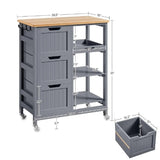 Kitchen Island Cart on Wheels with Storage, Solid Wood Top, 3 Drawers and Removable Shelves, Rolling Utility Cart, Dark Gray