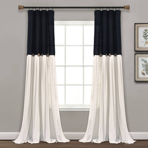 Lush Decor Linen Button Single Panel Window Curtain - 84"L x 40"W - Black & White