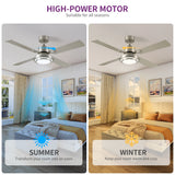 Dextrus 52'' Ceiling Fan with Light and Remote Control, 6 Speeds, 5 Timer Settings, and Dual - Finish Blades (Nickel)