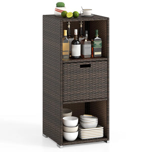Tangkula Rattan Patiojoy Outdoor Wicker Cabinet with 3 Shelves