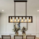 Pretoy Kitchen Island Pendant Lighting 6-Light Black Metal Industrial Bar Chandelier Fixtures Vintage Hanging Farmhouse Rectangle Linear Chandelier