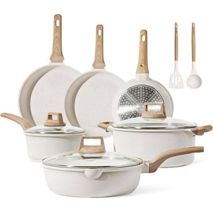 Carote Nonstick Pots and Pans Set, 12 Pcs Non Stick Cookware Set, Induction Stone Cookware Kitchen Cooking Set (Green Granite)