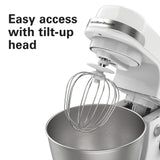 Hamilton Beach 4 Quart Stand Mixer for Kitchen, 7 Speeds, Tilt - Head, Dough Hook, Whisk & Flat Beater, White