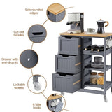 Kitchen Island Cart on Wheels with Storage, Solid Wood Top, 3 Drawers and Removable Shelves, Rolling Utility Cart, Dark Gray
