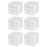 6 Sterilite 20738006 Small Compact Countertop 3 Drawer Desktop Storage Unit