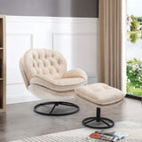 Velvet Swivel Accent Chair with Ottoman, Modern Chaise Lounge Chair with Metal Frame and Footstool, Comfy Armchair Reading Chair