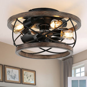Oaks Aura Farmhouse 5-Light Cage Rustic Wood Chandelier, Adjustable Industrial Pendant Ceiling Light for Kitchen Dining Room