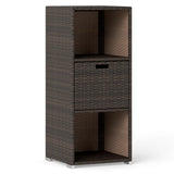 Tangkula Rattan Patiojoy Outdoor Wicker Cabinet with 3 Shelves
