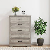 Dresser for Bedroom with 5 Drawers, Tall Wood Drawer Dresser Chest of Drawers for Closet, Living Room, Hallway, Nursery, Kids Bedroom, Grey