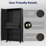 AECOJOY 71" Metal Garage Storage Cabinet with Drawers and Wheel