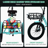 ABORON 3.0 Fat Tire Electric Trike for Senior Foldable E - Bike, 500W Motorized Tricycle Adult 20" Folding 3 Wheel Electric Commute Bike Trike W/48V