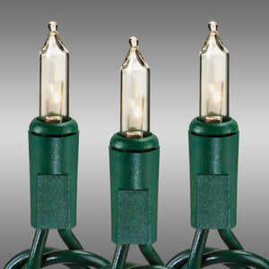 34 ft. - Green Wire - Christmas Mini Light String - (100) Clear Bulbs - 4 in. Bulb Spacing