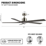 WINGBO 54 DC Ceiling Fan with Lights and Remote Control, 5 Reversible Carved Wood Blades Brass/Black