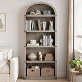 Bookcase 5 Shelf Arched Bookshelf 71.65in Tall Bookcase Farmhouse Display Storage Rack Wooden Bookshelves for Home Office, Living Room(White)