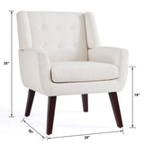 HUIMO Accent Chair, Button Tufted Upholstered Living Room Chairs, Mid Century Modern Comfy Reading Chairs for Bedroom, Living Room, Beige