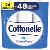 Cottonelle Toilet Paper, 24 Double Rolls (Equal to 48 Regular Rolls), Ultra CleanCare, Soft Bath Tissue, Biodegradable, Septic-Safe