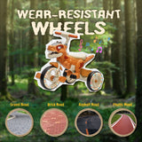 Xuanlur Kids Ride on Dinosaur Tricycle, Toddlers Kid Trike with Wide Flash Wheels, Anti - Slip Pedals, Rear Basket, Music & LED Lights, Toddler Bike