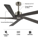 WINGBO 54 DC Ceiling Fan with Lights and Remote Control, 5 Reversible Carved Wood Blades Brass/Black