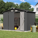 Outdoor Storage Shed, 8'x6' Galvanized Metal Steel Weather Resistant Garden Shed for Bike, Garbage Can, LawnMower, Tool Storage Shed w/Lock, for