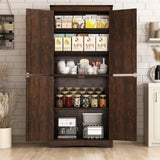 71" Tall Farmhouse Kitchen Pantry Cabinet, 5 Layers Storage Cabinet with Adjustable Shelves, Farmhouse Pantry Cabinet with 4 Barn Doors
