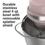 Hamilton Beach 4 Quart Stand Mixer for Kitchen, 7 Speeds, Tilt - Head, Dough Hook, Whisk & Flat Beater, White