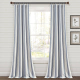 Lush Decor Farmhouse Stripe Yarn Dyed Cotton Window Curtain Panel Pair - 84" x 42" - Navy