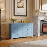 6 Drawer Dresser, Light Blue Elegant Chest of Drawers, Large Cabinet with Storage, Rustic Wood Chest of Drawers for Bedroom, Living Room, Hallway