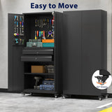 AECOJOY 71" Metal Garage Storage Cabinet with Drawers and Wheel
