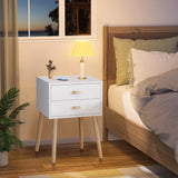 Syngar Nightstand Set of 2, Modern Bedside Tables with 2 Drawers, Storage Shelf and Wood Handles, White Bedroom Furniture