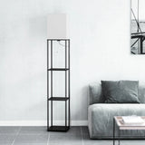 Modern Iron Shelf Floor Lamp with 3 Way Dimmable LED Bulb, Shelves and White Shade for Living Room and Bedroom(Black)