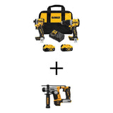 DeWalt 20V Max XR Hammer Drill and Atomic Impact Driver 2 Tool Cordless Combo Kit and SDS Plus Hammer Drill w/(2) 4Ah Batteries
