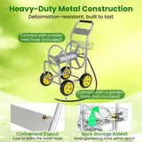 Heavy Duty Metal Garden Hose Reel Cart Holds 300FT of 5/8" Hose with 4 Wheels & Storage Basket, Portable Water Hose Organizer for Yard Lawn