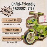 Xuanlur Kids Ride on Dinosaur Tricycle, Toddlers Kid Trike with Wide Flash Wheels, Anti - Slip Pedals, Rear Basket, Music & LED Lights, Toddler Bike